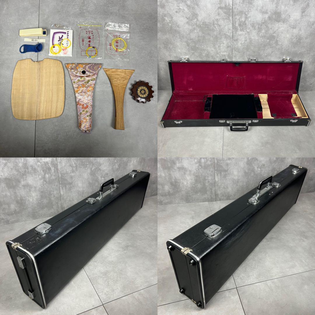 高級品　細棹長唄三味線　子持ち綾杉胴　紅木　金細　レザーハードケース
