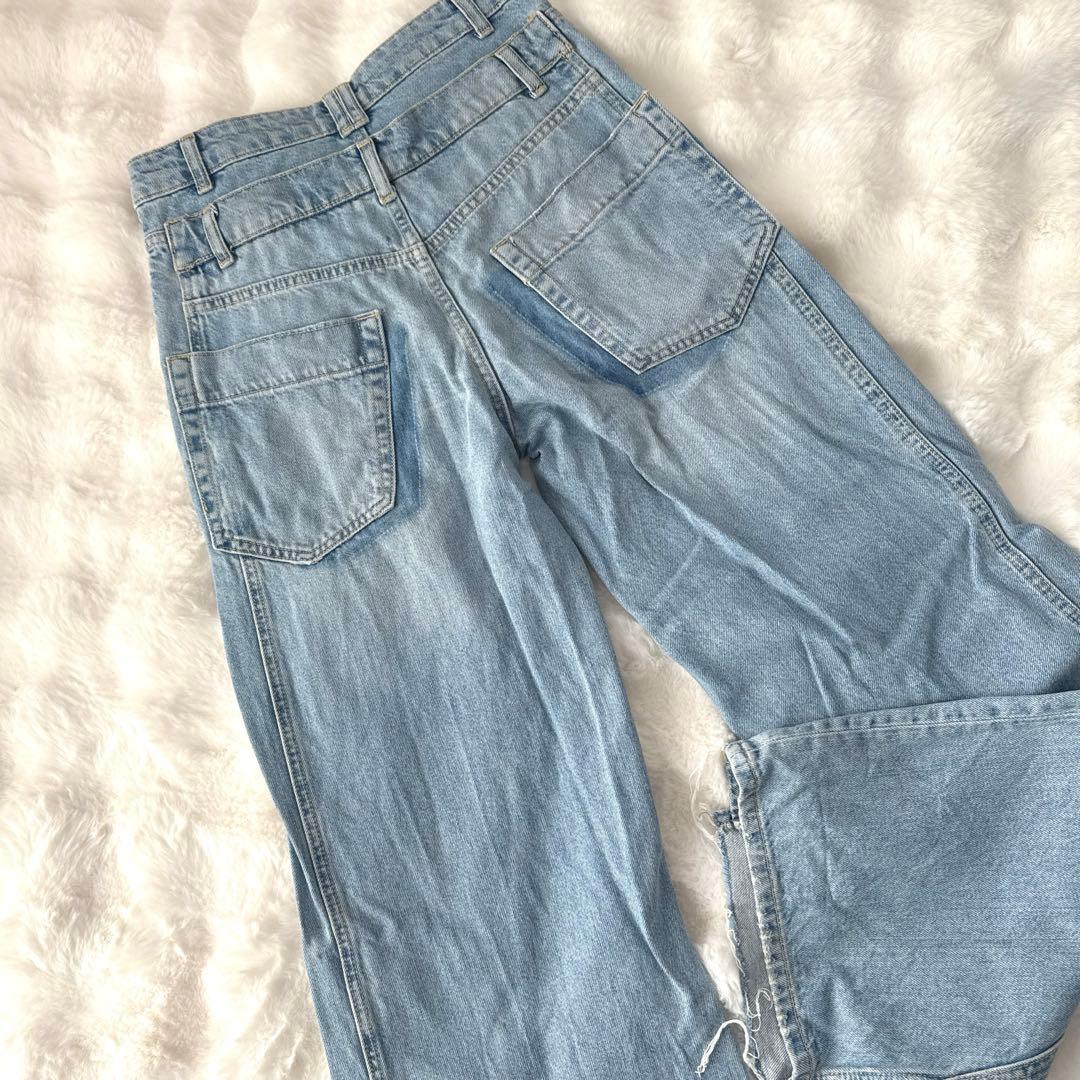 ZARA ザラ ダブルウエストバンドワイド デニムパンツ ライトブルー 36