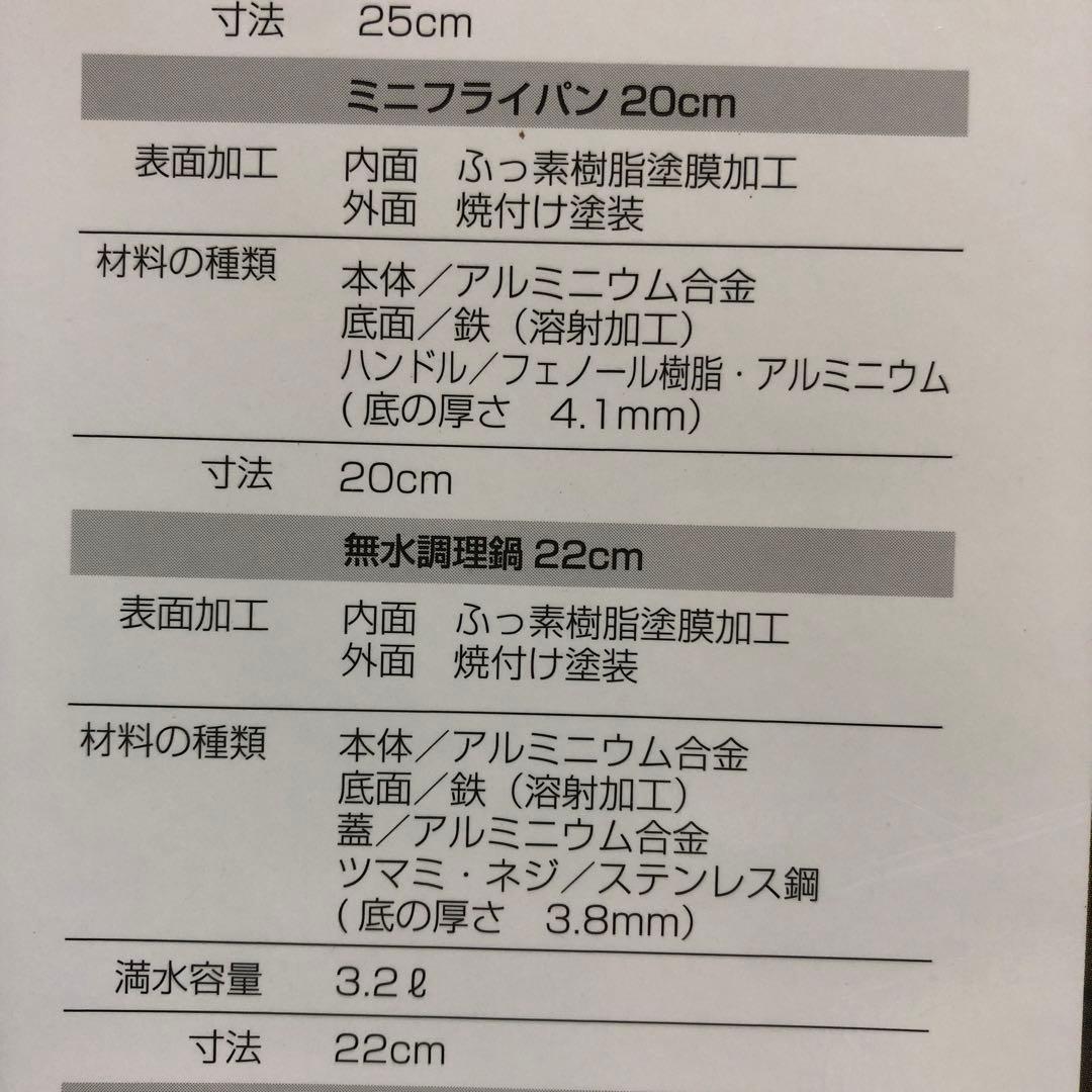 め8● ベルフィーナ　無水調理鍋フライパン,ターナーIH対応6点グランドセット