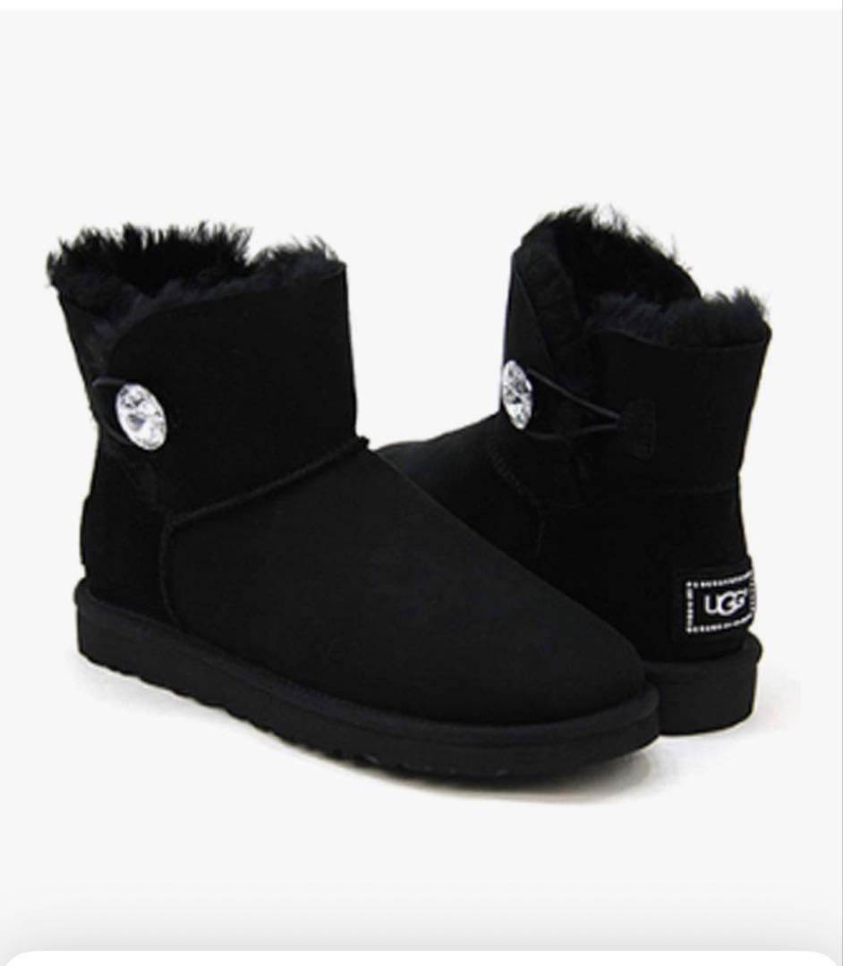 ugg ショートブーツ ベイリー ボタン ミニ ブラック キラキラ スワロ