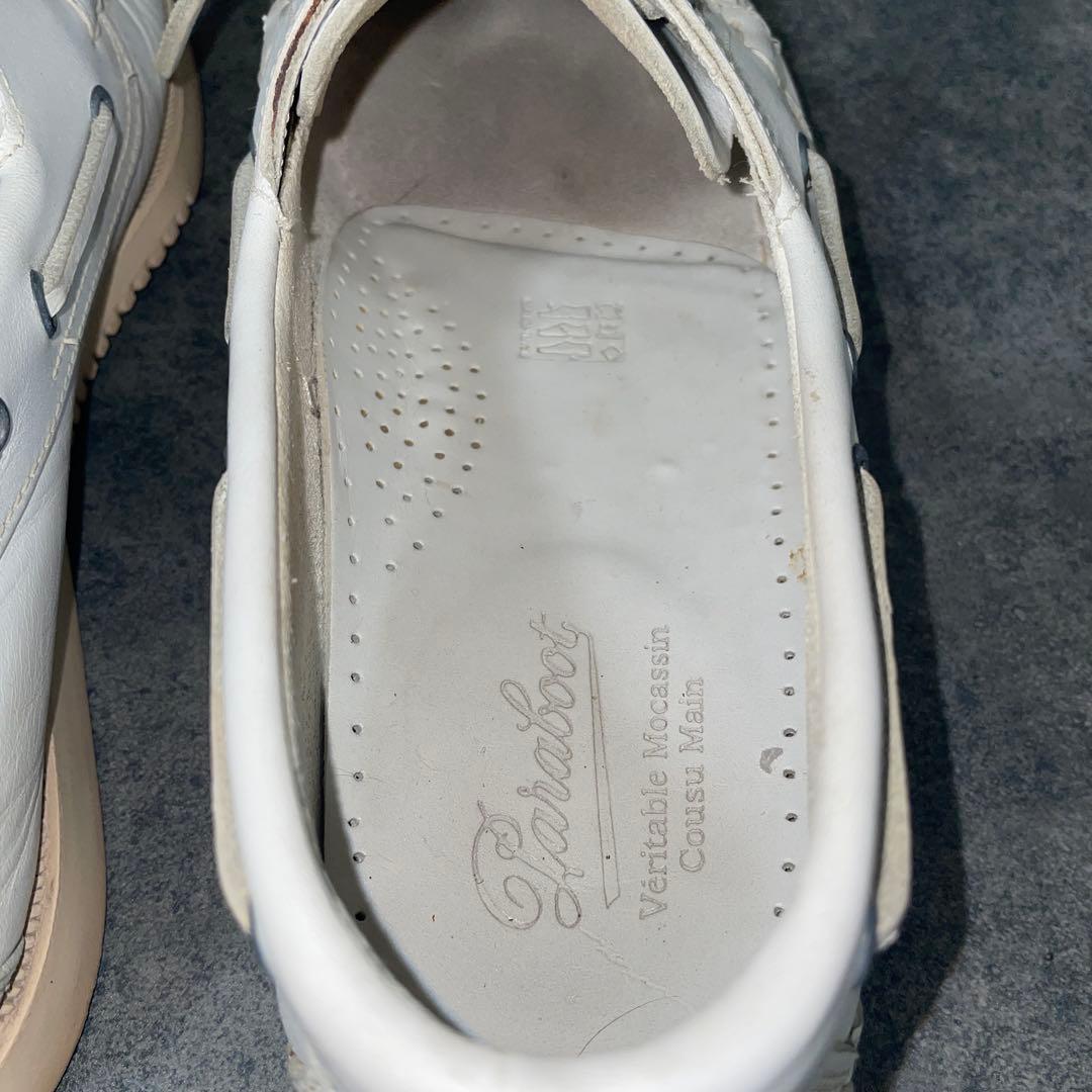 【美品】パラブーツ バース BARTHモカシン デッキシューズ 白 レザー 7