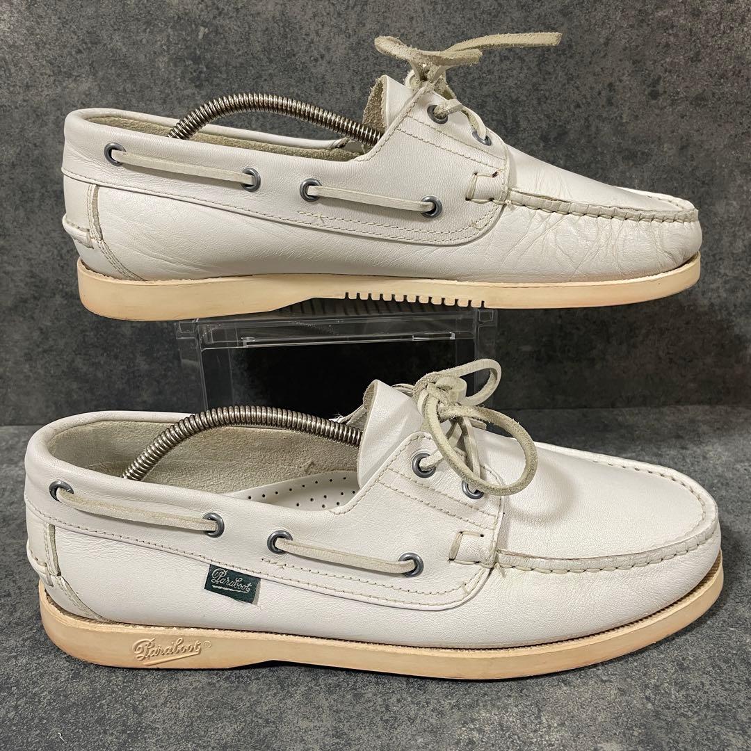 【美品】パラブーツ バース BARTHモカシン デッキシューズ 白 レザー 7