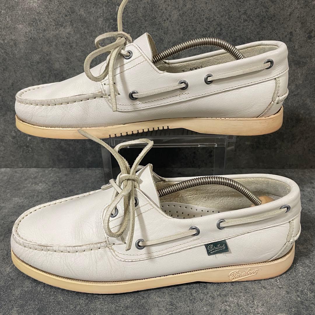 【美品】パラブーツ バース BARTHモカシン デッキシューズ 白 レザー 7