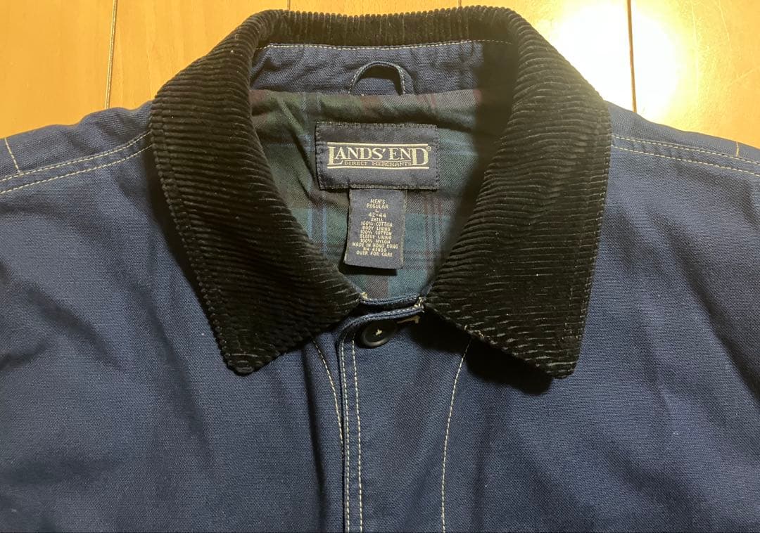 Lands' End ネイビー カバーオール 42-44 襟コーデュロイ