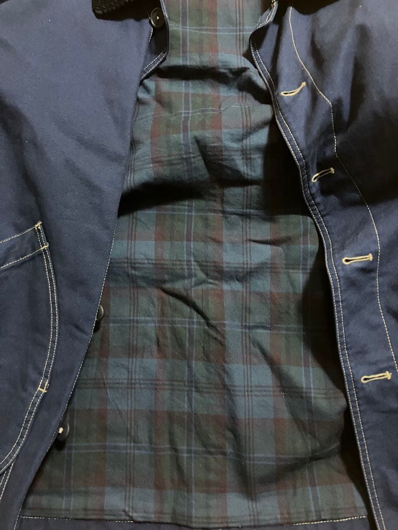 Lands' End ネイビー カバーオール 42-44 襟コーデュロイ