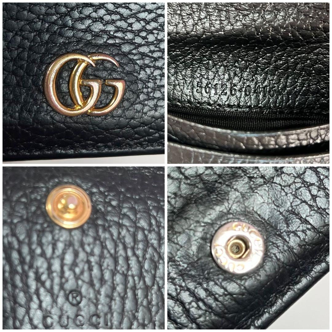 【人気】GUCCI ２つ折り財布 マーモント GG レザー ブラック