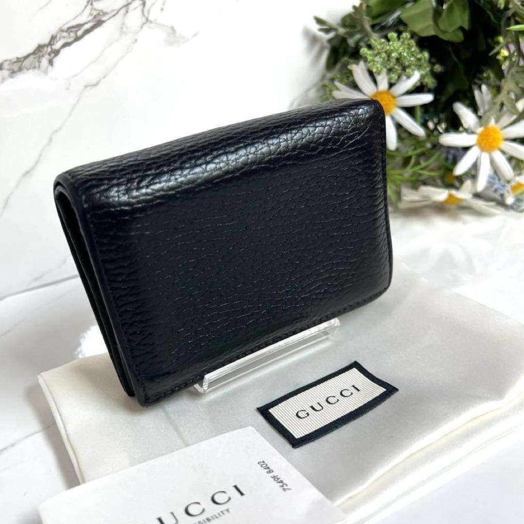 【人気】GUCCI ２つ折り財布 マーモント GG レザー ブラック