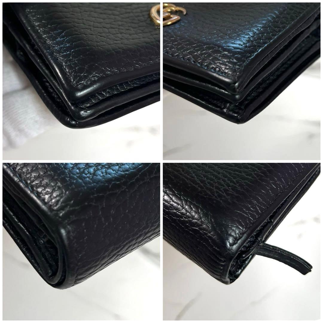 【人気】GUCCI ２つ折り財布 マーモント GG レザー ブラック