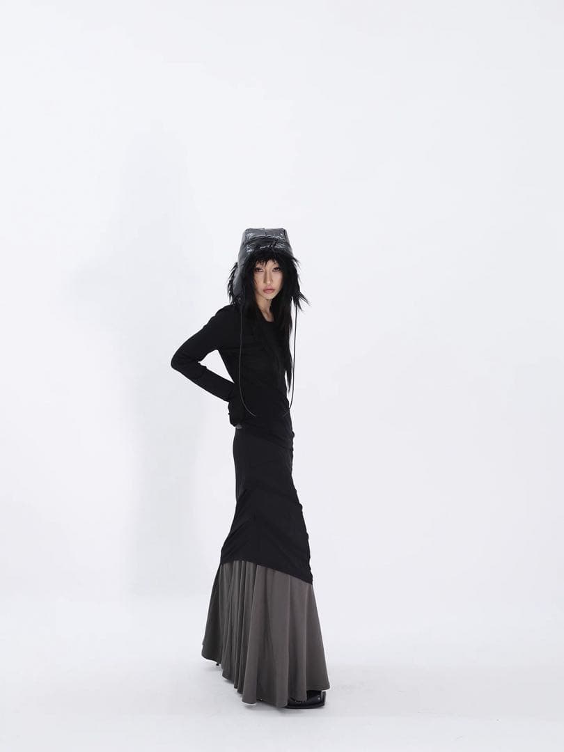 Fuzzykon グランジ ダブルレイヤードAラインマーメイドスカートサブカル