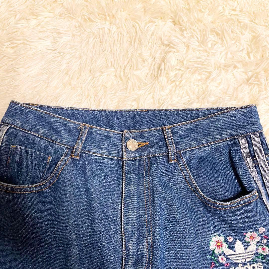 希少✨アディダスオリジナルス　ファイヤーバードパンツ　デニムパンツ　ロゴ刺繍