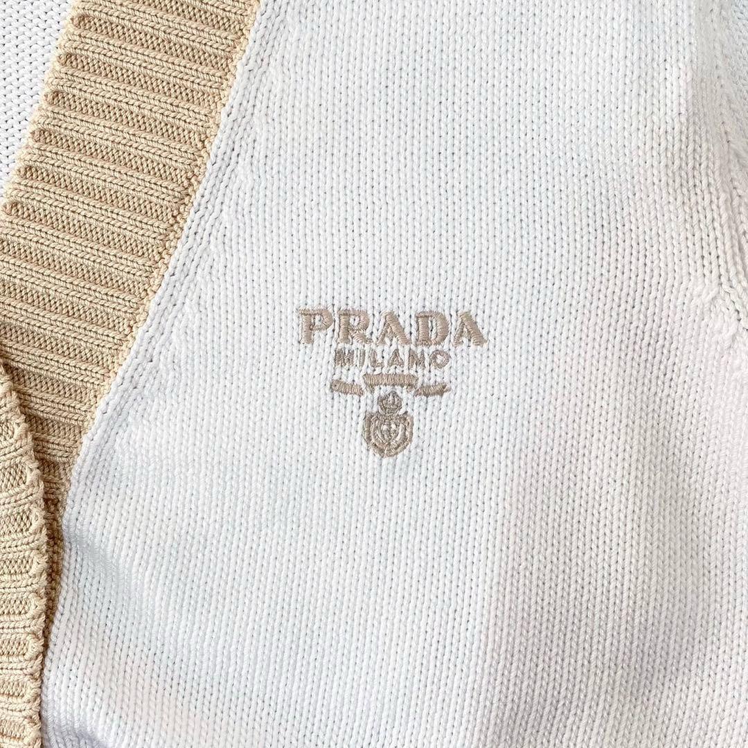 【美品】PRADA プラダ ロゴ刺繍 クロップド コットン カーディガン ニット