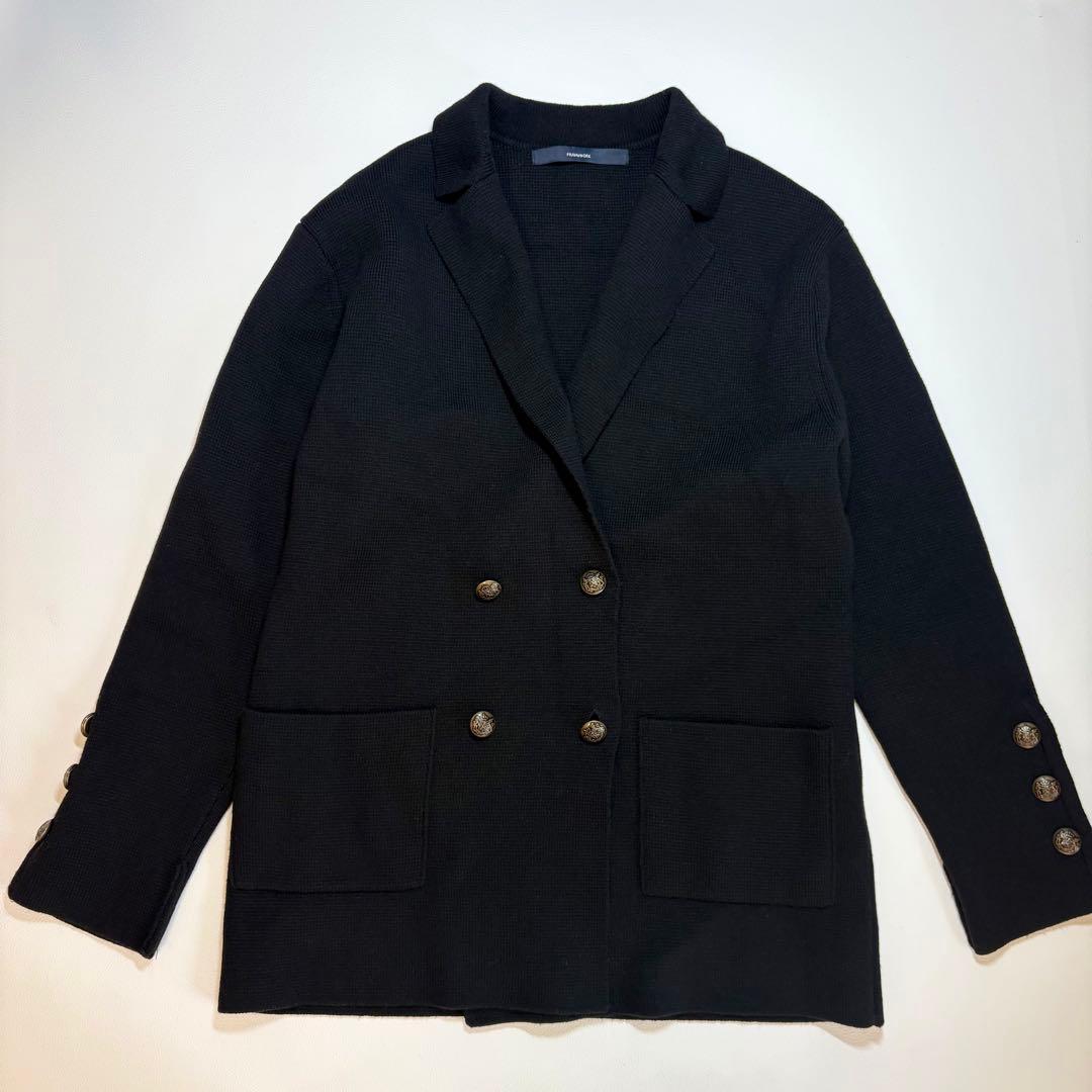 フレームワーク 23AW ミラノリブ ニットジャケット ダブル F ブラック