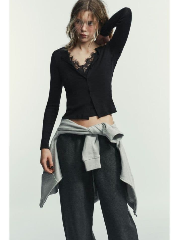 完売品 ZARA コンビネーションレーストップジャケット M ブラック