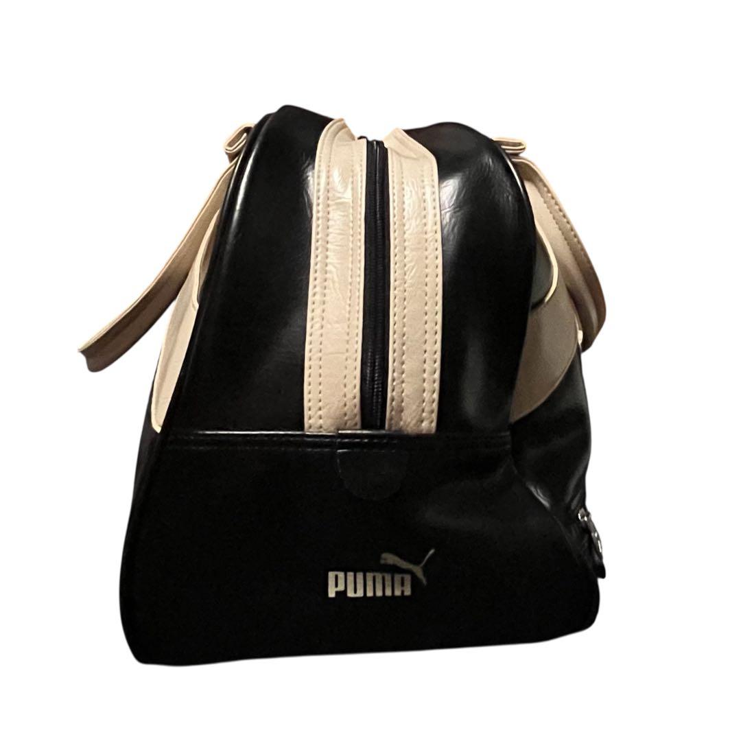 90s PUMA ヴィンテージ ボストンバッグ 黒/白 合成皮革