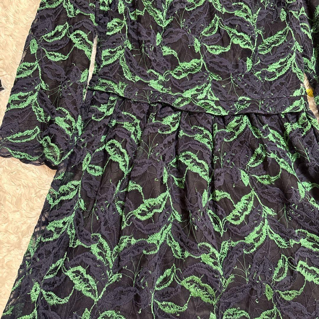新品タグ付 ファブリス FABRICE 総レース ワンピース ネイビーグリーンL