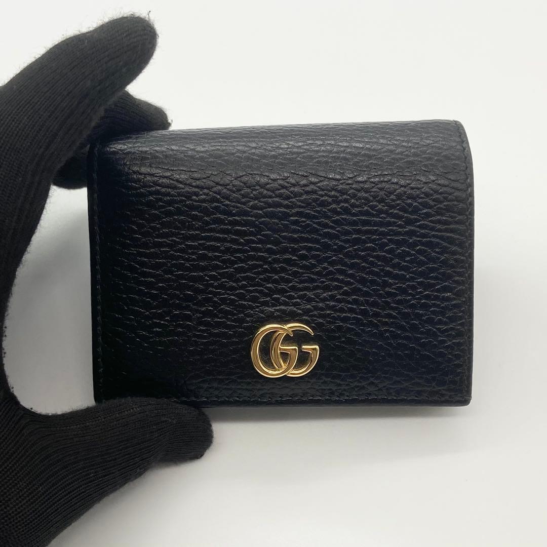未使用級 GUCCI グッチ 折り財布　GG マーモント　ブラック レザー