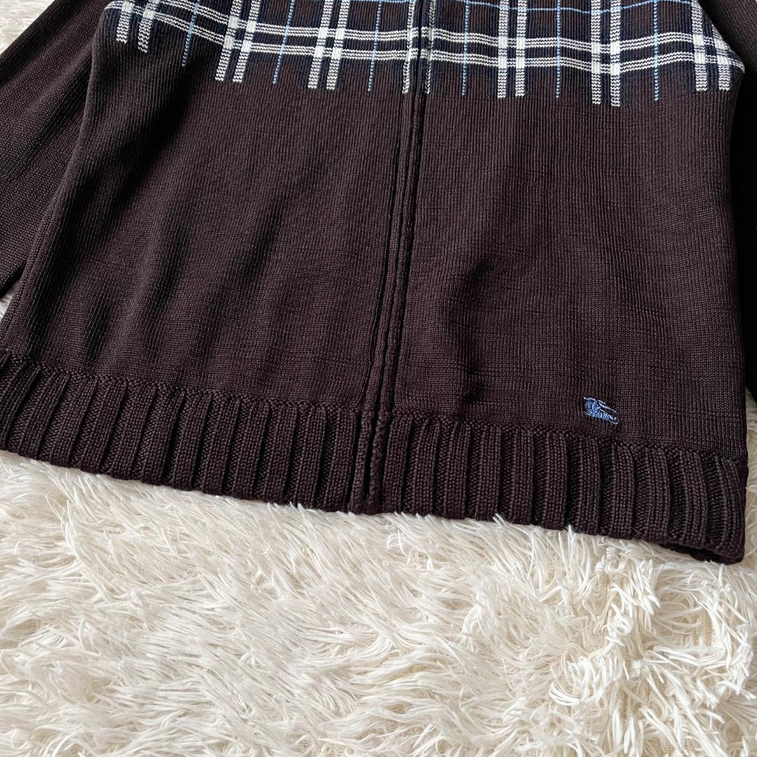 3★バーバリーブラックレーベル チェック柄 ホース刺繍 フルジップニットブルゾン