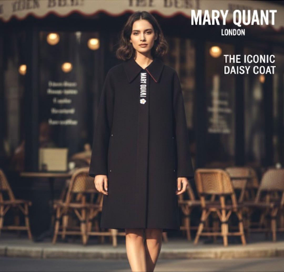 美品✨MARY QUANT ラグランフロントロゴ ロングコート マリクワ　黒　M
