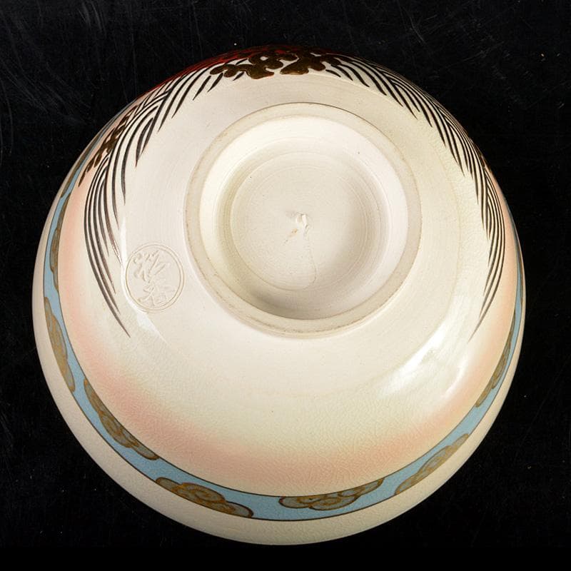 あい茶道具　京焼　加藤松香作　色絵　仁清目之出鶴　茶碗　共箱　C5344