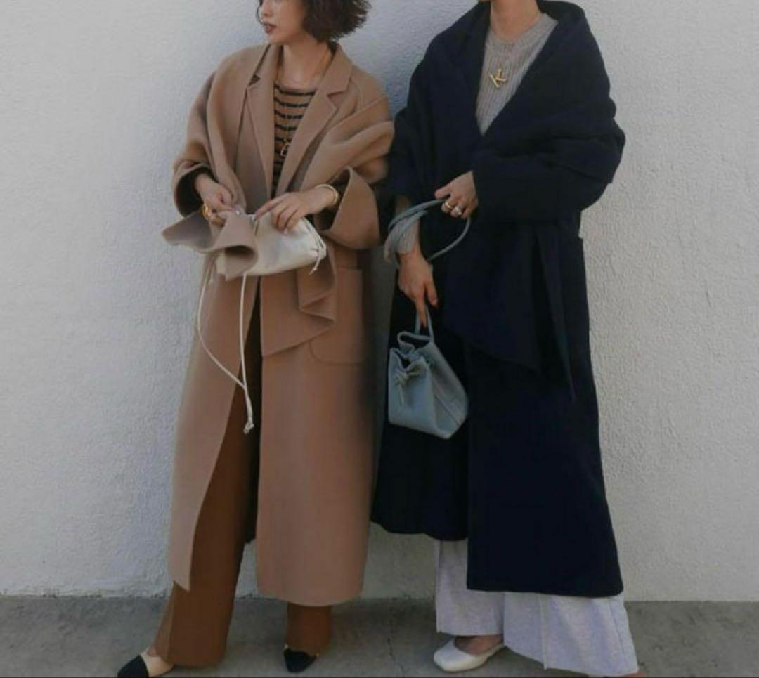 ETRETOKYO リバーロングコート　ダブルフェイス　カシミア混　紺　S