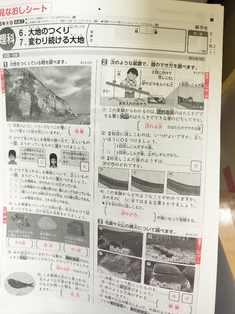 専用　小6　算数　国語　理科　令和6年度　カラーテスト答え見なおしシート　新学社