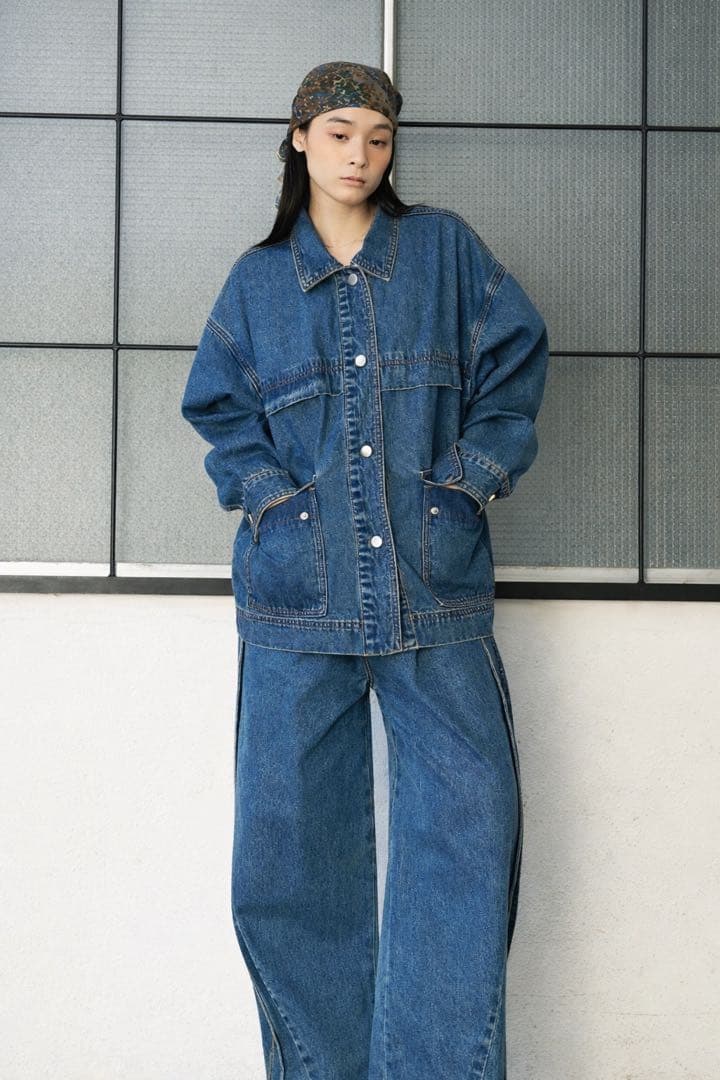 NOMINE サイドラインタックワイドハイウエストデニムパンツ