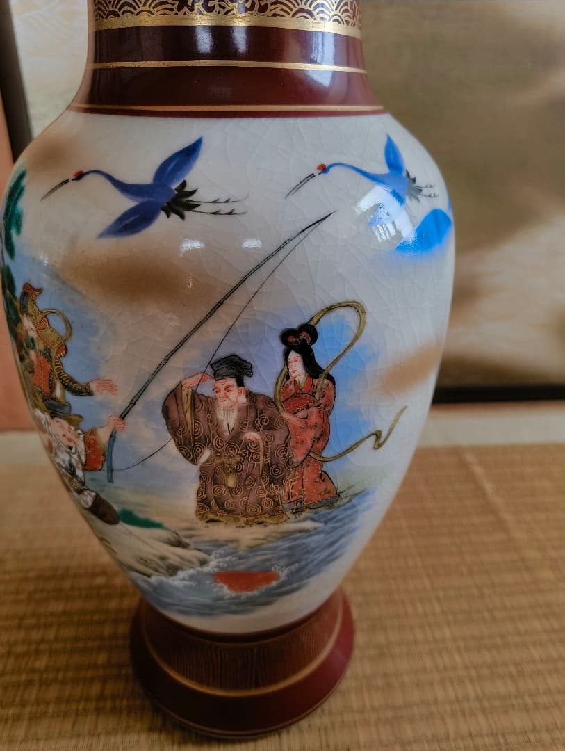 九谷焼 花瓶 壺 七福神 金彩