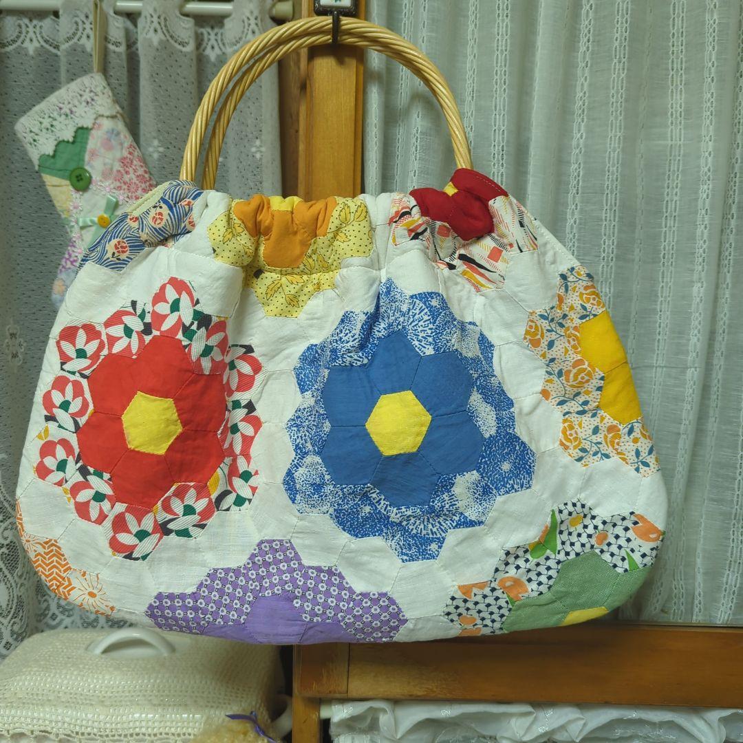 アンティークキルトトップリメイク グラニーバック　　ハンドメイド