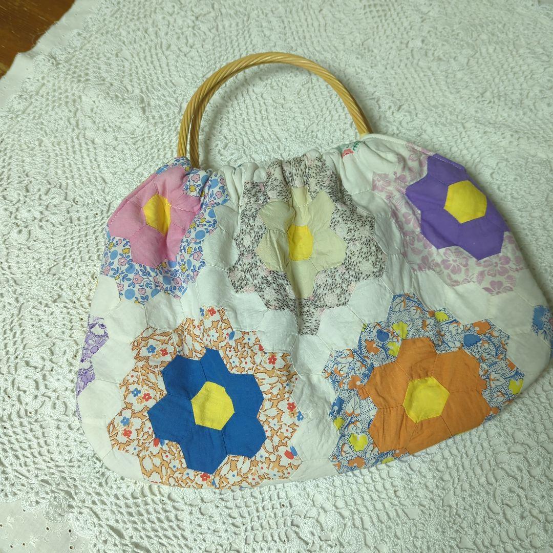 アンティークキルトトップリメイク グラニーバック　　ハンドメイド