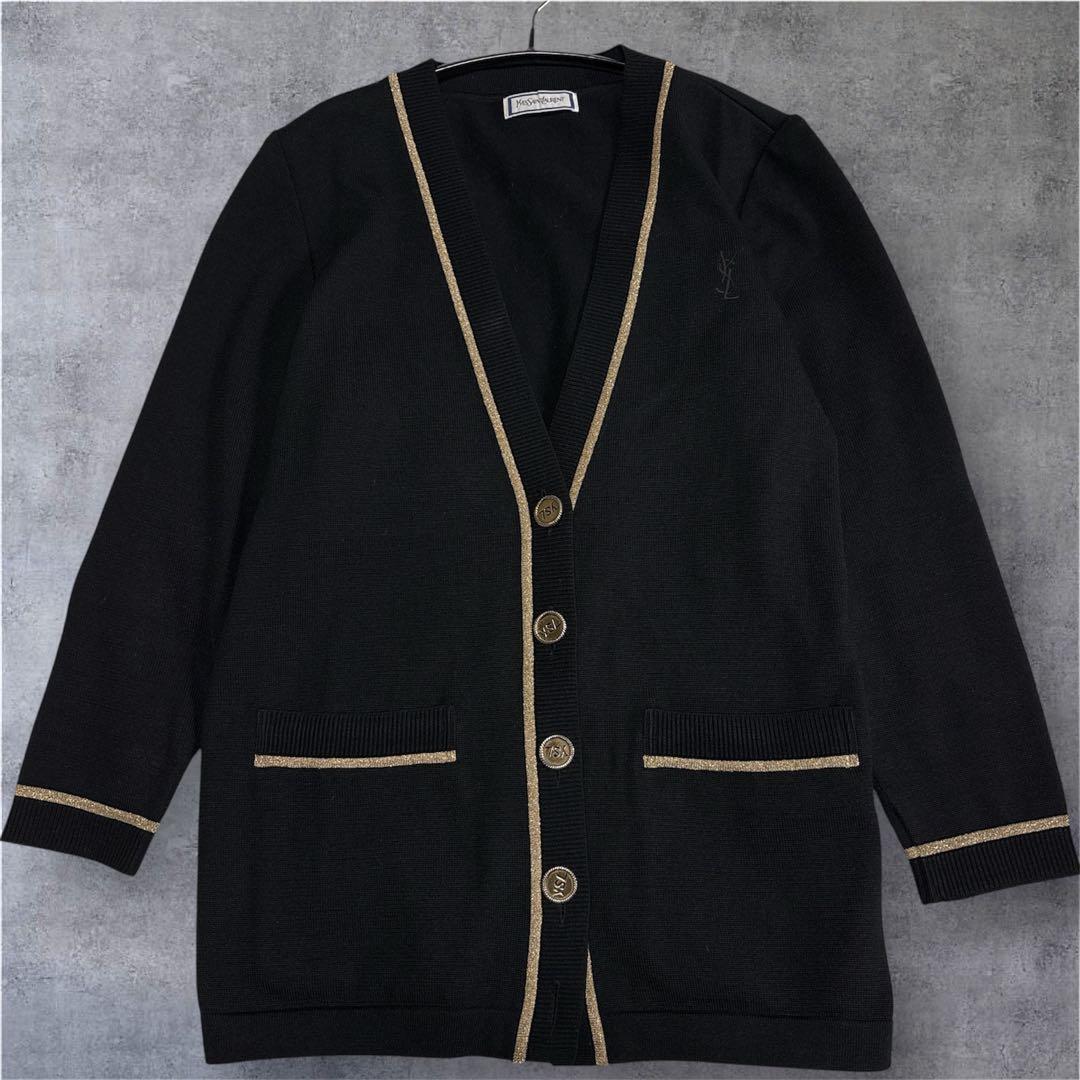 【美品】イヴサンローラン YSL カーディガン ロゴ 金ボタン 金ラメ 訳あり
