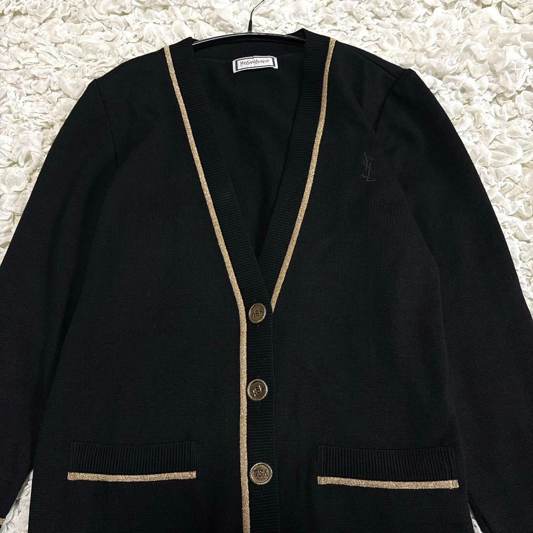 【美品】イヴサンローラン YSL カーディガン ロゴ 金ボタン 金ラメ 訳あり