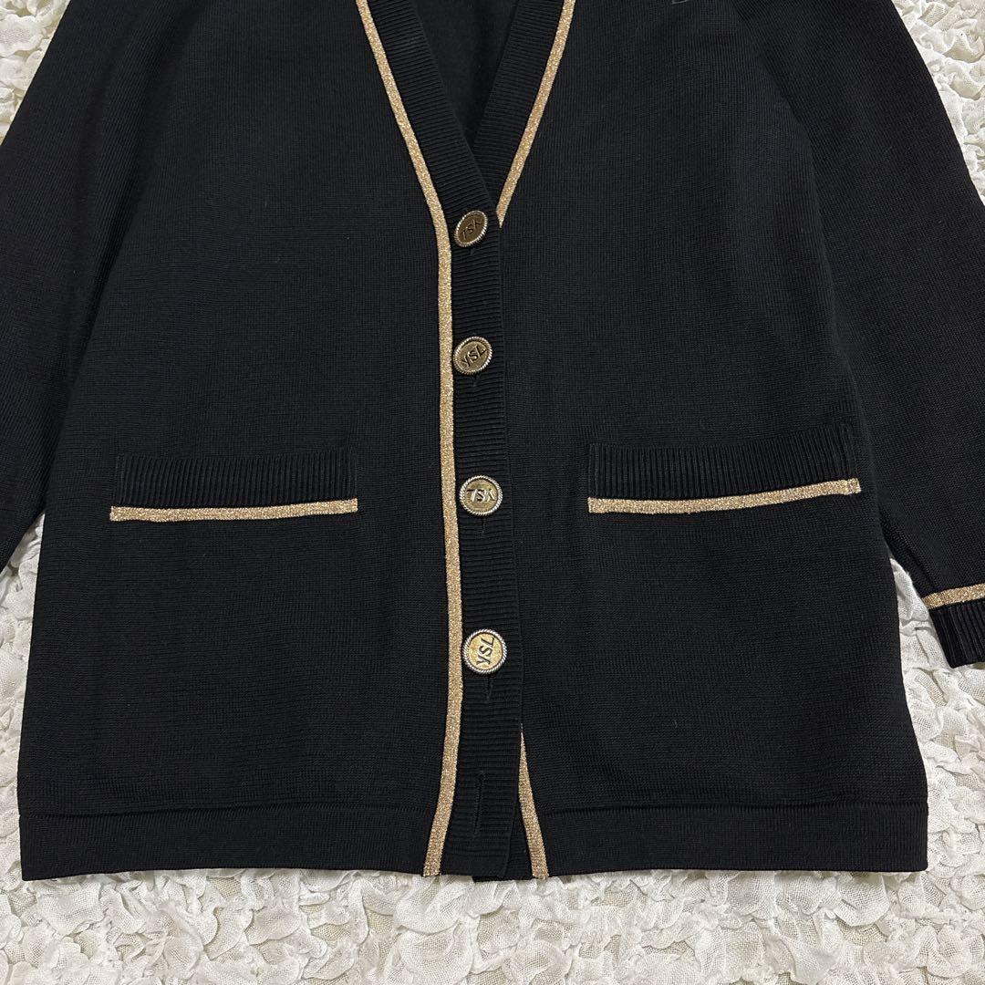 【美品】イヴサンローラン YSL カーディガン ロゴ 金ボタン 金ラメ 訳あり