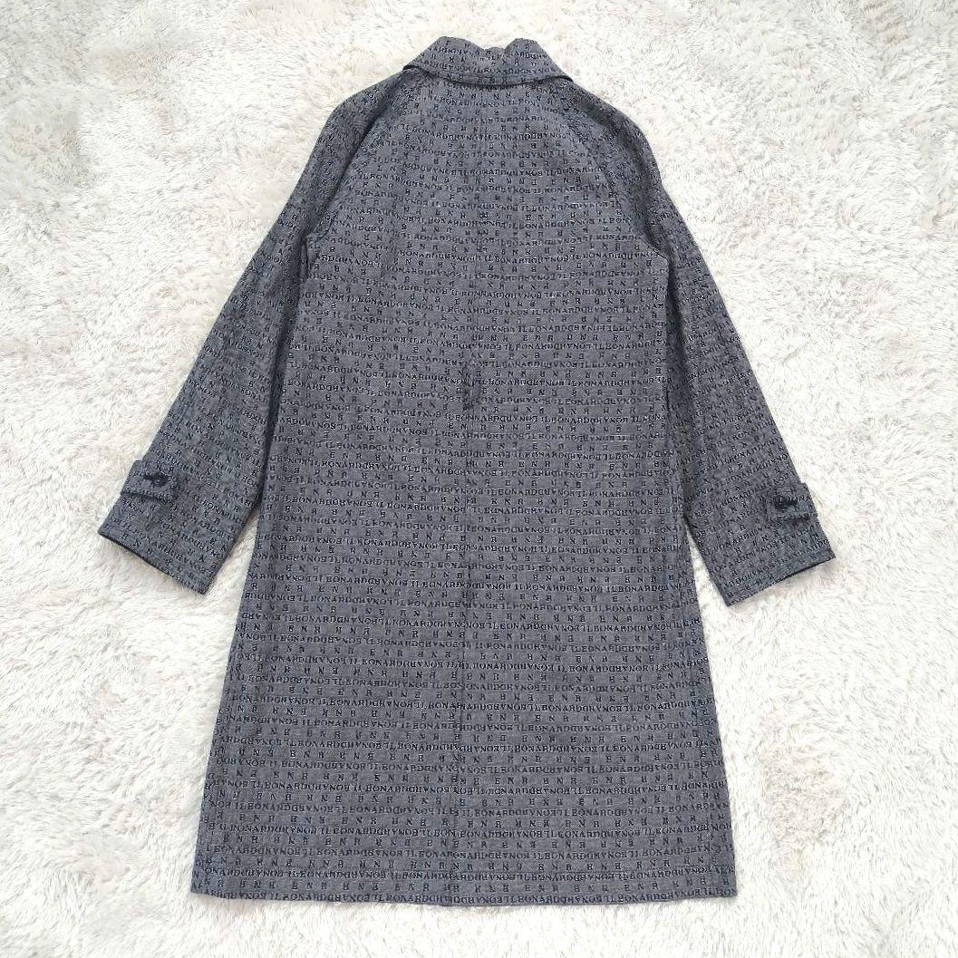 LEONARD　レオナール　シルク　ロゴ　総柄　ステンカラーコート　グレー