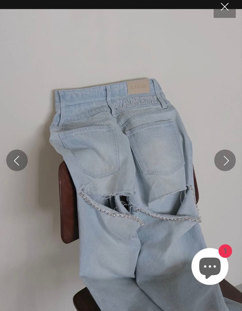 Randy 完売品 ビジューバックカットワイドデニム ライトブルー Mサイズ