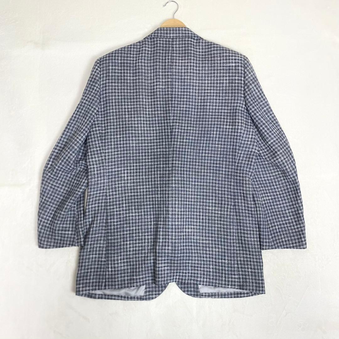 近年 美品　ゼニア　テーラードジャケット　シルク　リネン　グレー　チェック　XL