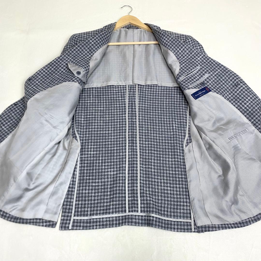 近年 美品　ゼニア　テーラードジャケット　シルク　リネン　グレー　チェック　XL