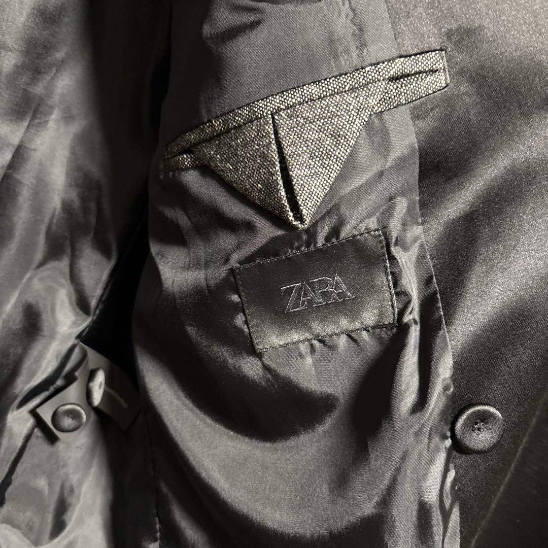 ZARA コントラストテクスチャーダブルブレストブレザー EU50