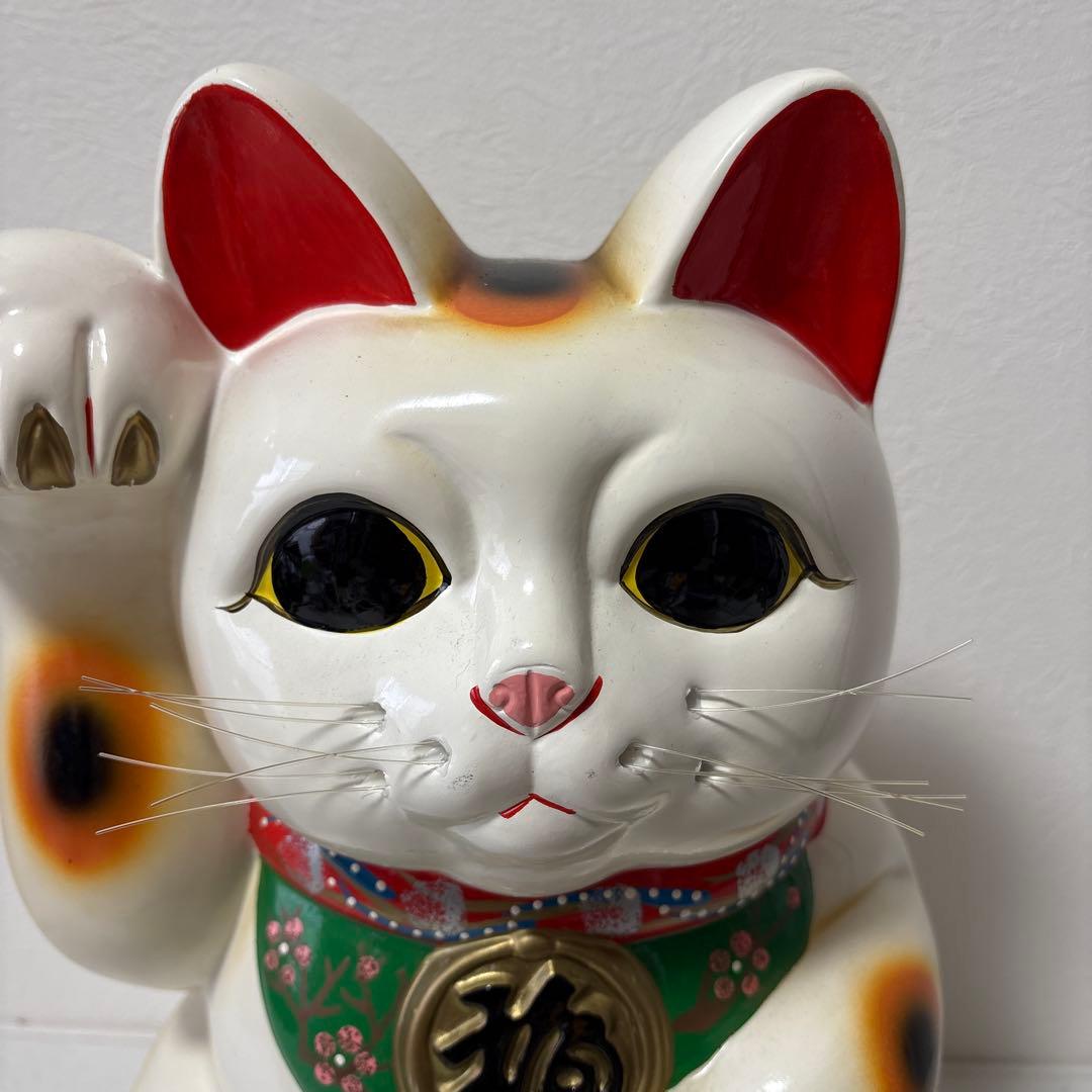 特大 招き猫 貯金箱 福 開運 千万両 縁起物 金運 陶器 人形 35cm