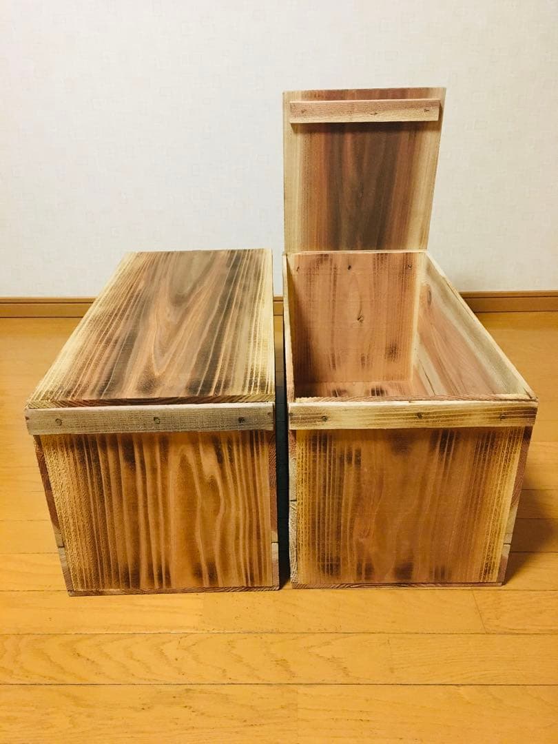 【新品】青森 りんご箱 焼き目　木箱 木製 杉 ふたつき 2箱セット