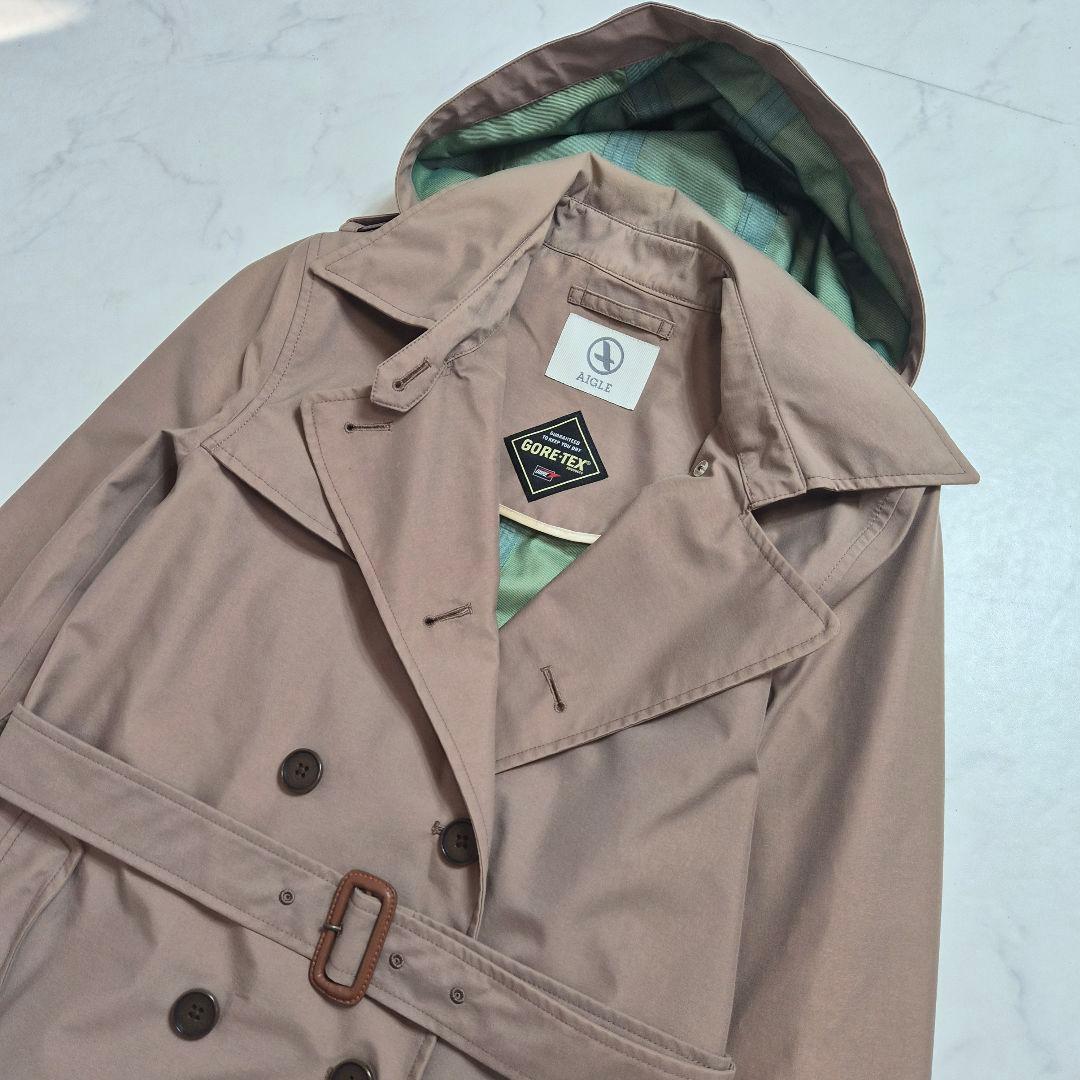 エーグル GORE-TEX トレンチコート ベルト付 ロゴ刺繍 ベージュ