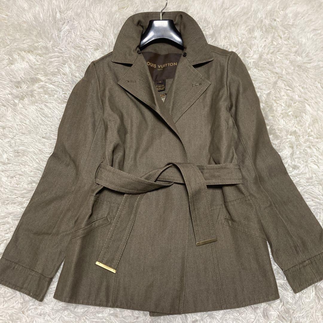極美品✨ルイヴィトン　デニム　トレンチコート　ショート　ベルト　カーキ　S ロゴ