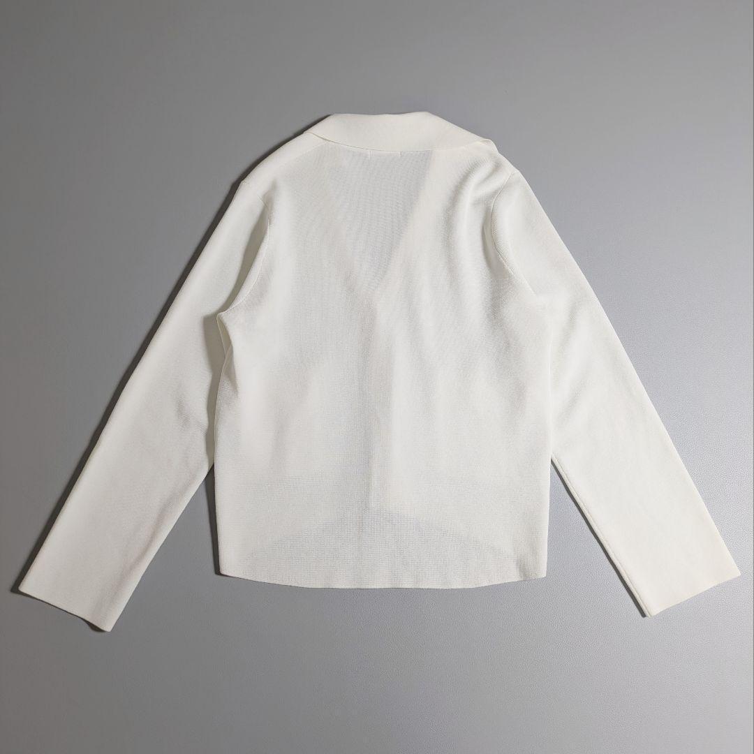 デプレ／定価3万円 ミラノリブ Vネックカーディガン 襟付き ヘムラインホワイト