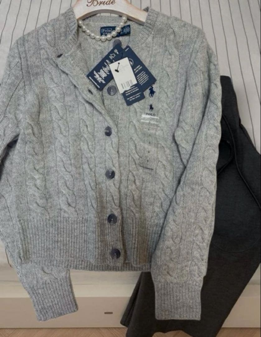 セールPOLO ポロラルフローレンウールカシミヤ ケーブル カーディガン　グレー