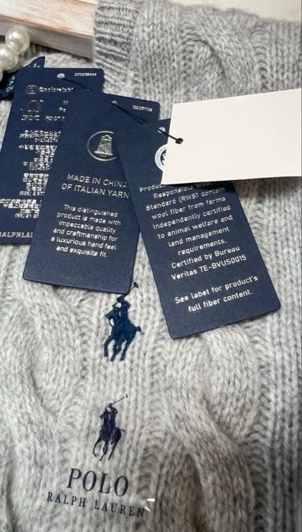 セールPOLO ポロラルフローレンウールカシミヤ ケーブル カーディガン　グレー
