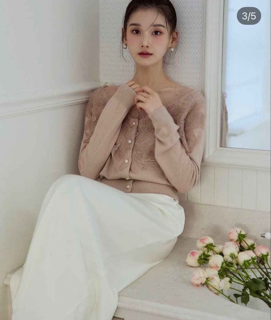 polauraポローラレースフリルカーディガンpink