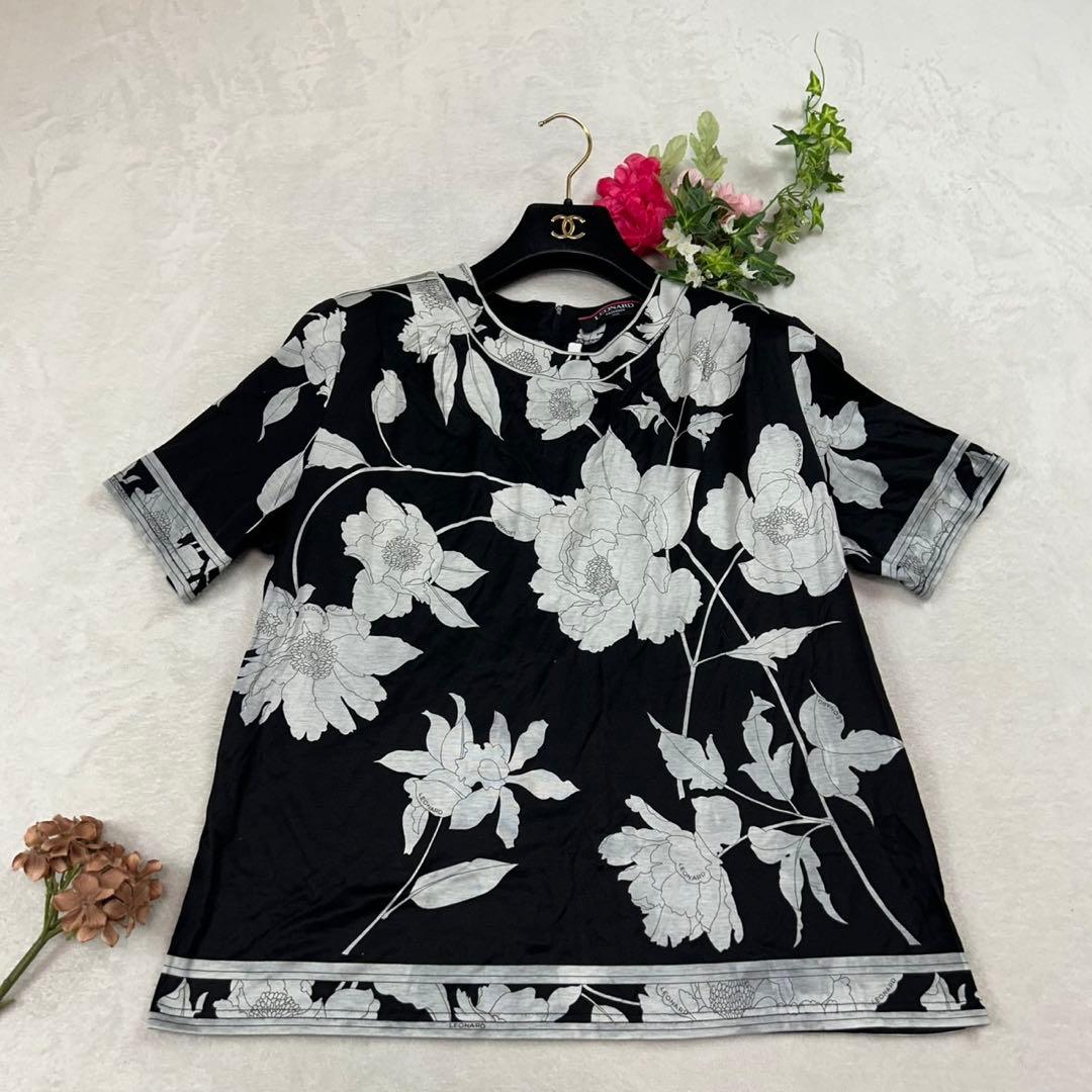 J443 美品 XL レオナール 花柄 半袖 カットソー レディース