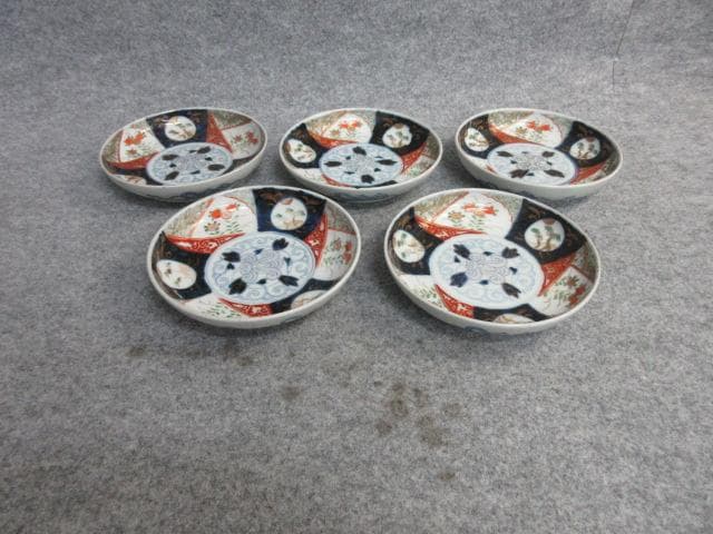 伊万里焼金彩染錦草花文小皿5枚 [B26554]