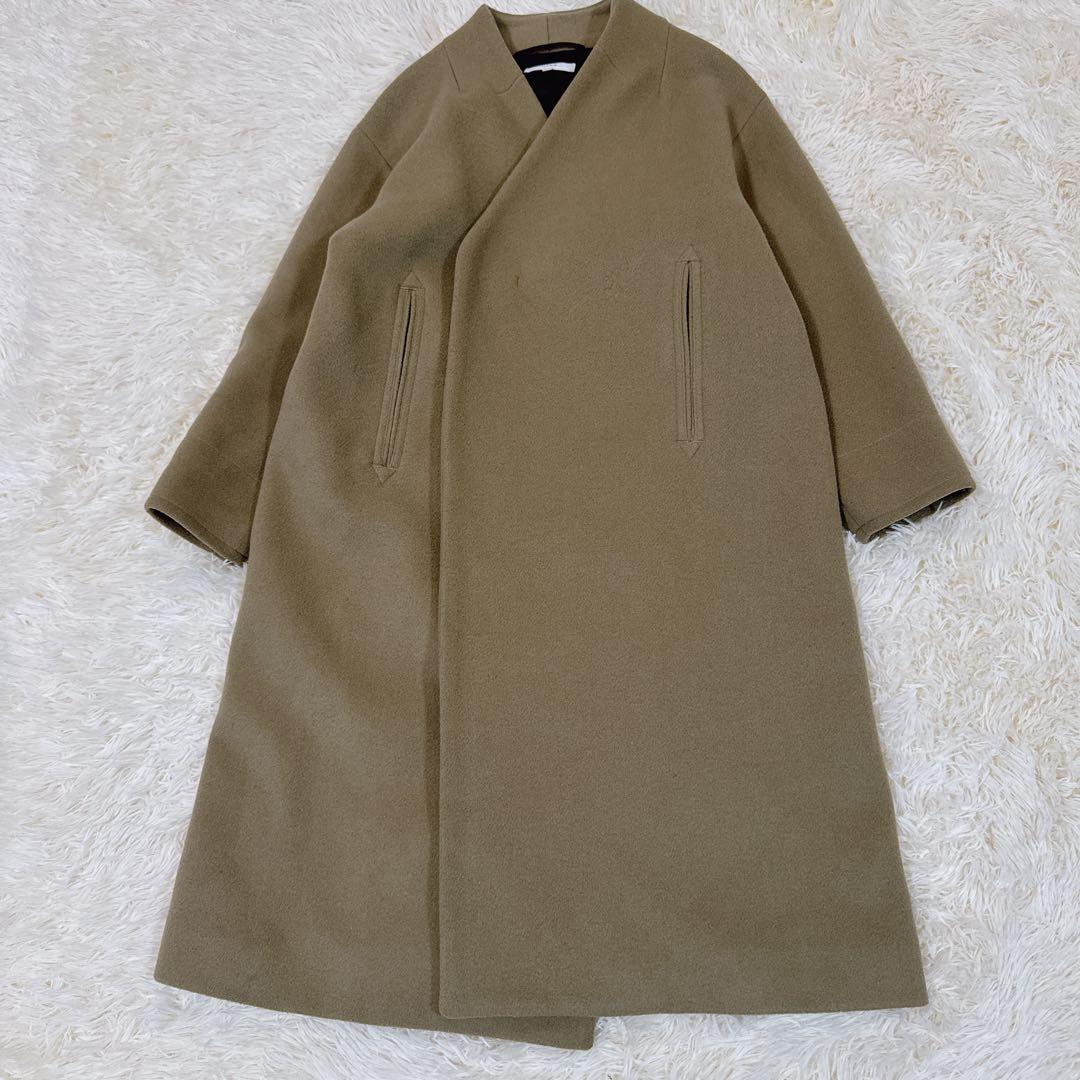 HYKE メルトンノーカラーコート　サイズ1　日本製　カーキ
