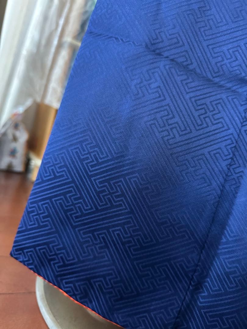 ひげお 振袖単品 ネイビー紺色×蜂蜜色 古典柄 隈取 金駒刺繍