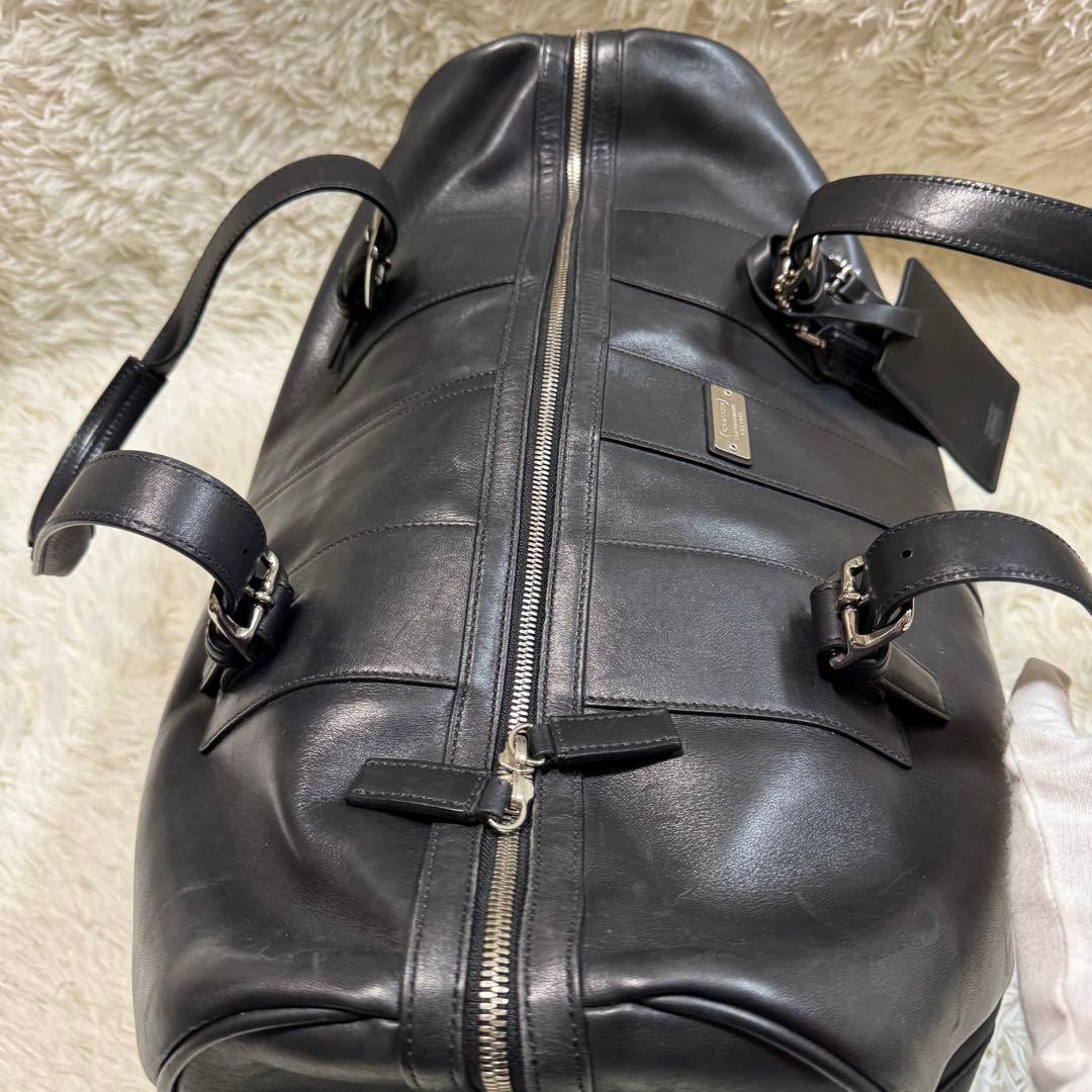 【大容量】　COACH ボストンバッグ　レザー　ブラック　ロゴプレート　コーチ